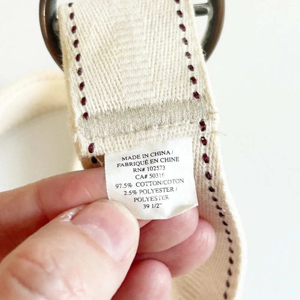 Hollister‎ Womens Cream Canvas Embroidered Seagull Y2K D-Ring Belt 38